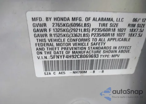 2012 Honda Pilot Touring из США, поврежденный, VIN 5FNYF4H92CB069693